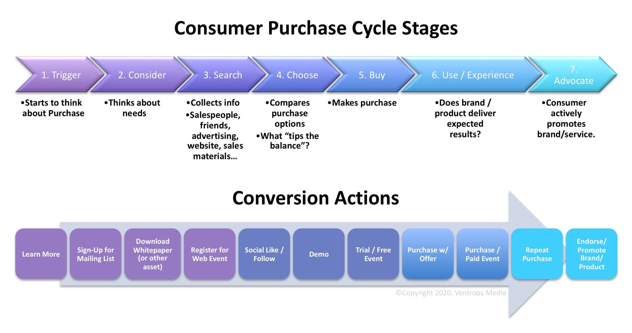 Consumer-Purchase-Cycle-With-Conversion-Actions-VentropyMedia Consumer Purchase Cycle With Conversion Actions Graphic